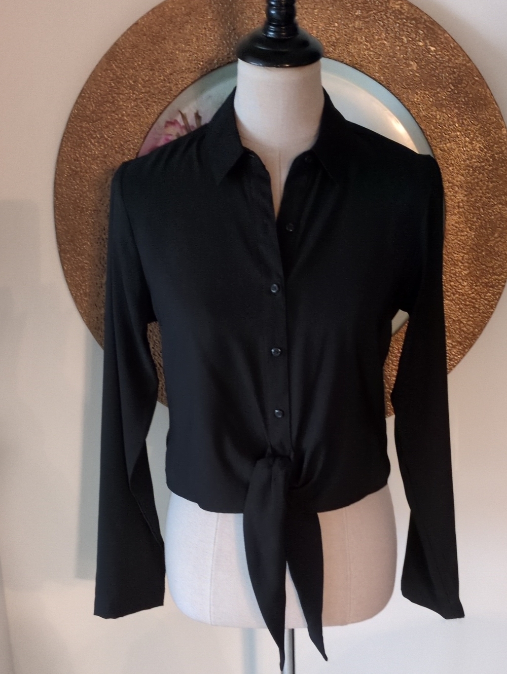 Express Classic Black Tie-Front Button-Up Top - Women